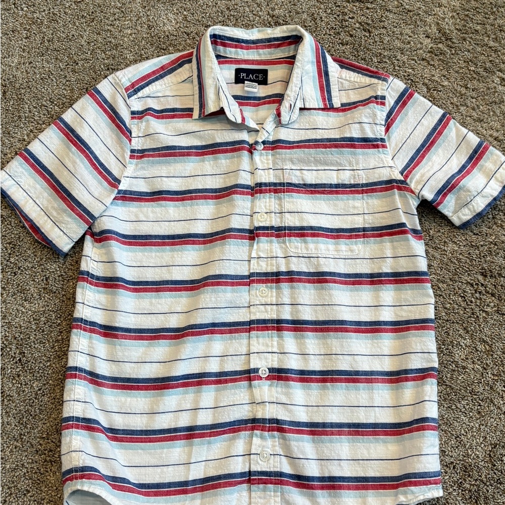 The Children's Place Striped Button-Down Shirt - White, Red, Blue